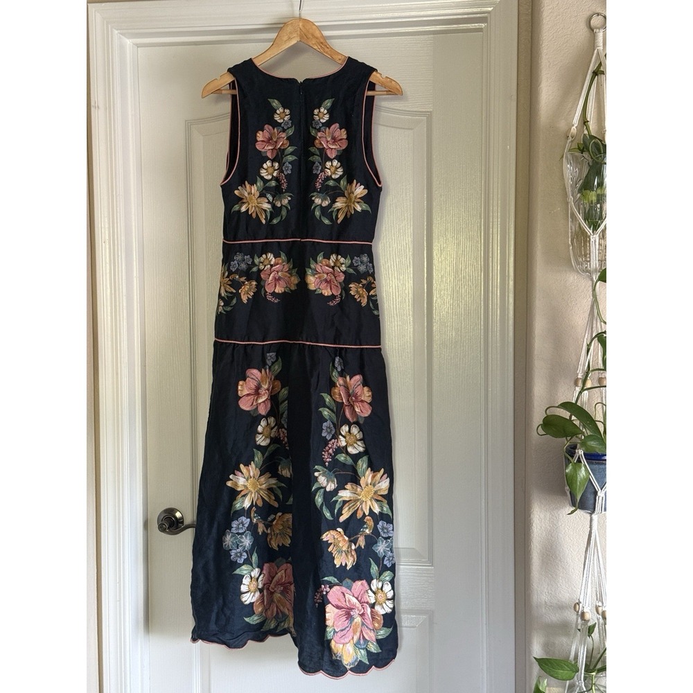 FARM RIO Maira Floral Linen Plunge Maxi Dress Women's Size M Navy Blue - Picture 9 of 16